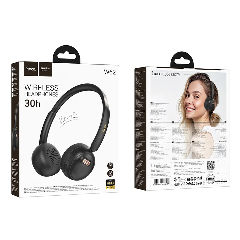 Wireless Ακουστικά Stereo Hoco W62 Verso Retro V5.4 300mAh με Ενσωματωμένο Μικρόφωνο Μαύρα Wireless Ακουστικά Stereo Hoco W62 Verso Retro V5.4 300mAh με Ενσωματωμένο Μικρόφωνο Μαύρα