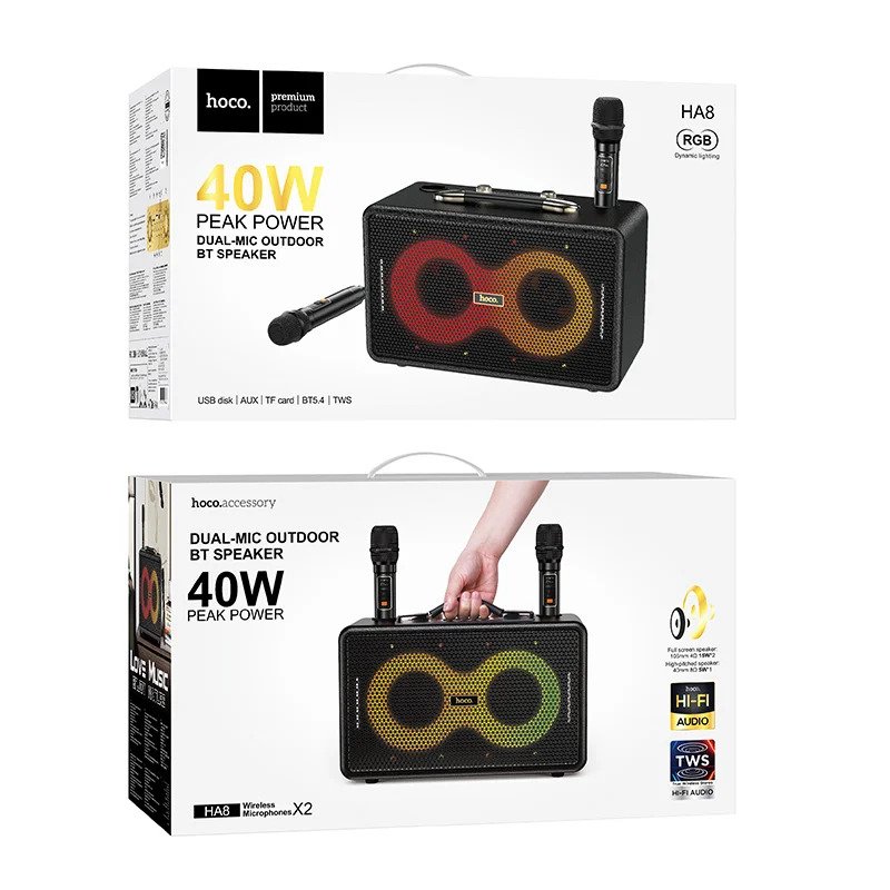 Φορητό Ηχείο Hoco HA8 Ave 40W BT V5.4 TF CARD AUX USB 3000mAh και 2 Ασύρματα Μικρόφωνα Φορητό Ηχείο Hoco HA8 Ave 40W BT V5.4 TF CARD AUX USB 3000mAh και 2 Ασύρματα Μικρόφωνα