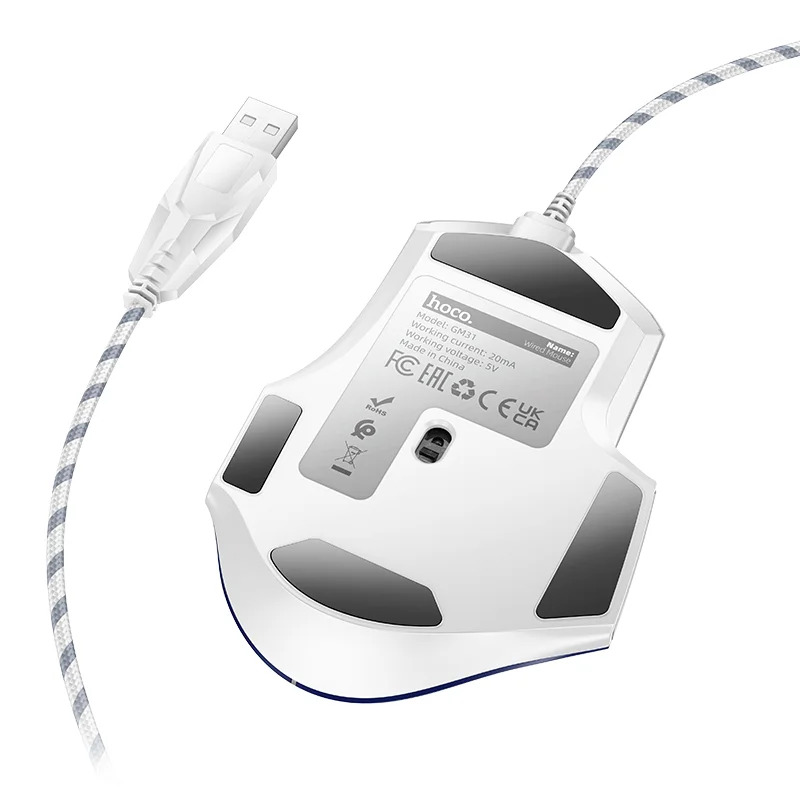 Ενσύρματο Ποντίκι Gaming Hoco GM31 Overlord με 7 Πλήκτρα, Φωτισμό, 3600 DPI Λευκό-Μπλέ Ενσύρματο Ποντίκι Gaming Hoco GM31 Overlord με 7 Πλήκτρα, Φωτισμό, 3600 DPI Λευκό-Μπλέ