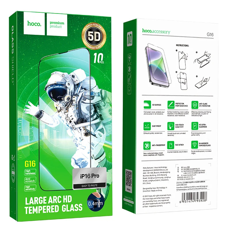 Tempered Glass Hoco Premium Series G16 Full Screen HD 5D Large Arc 0.4mm 9H για Apple iPhone 16 Pro Σετ 10τεμ. Tempered Glass Hoco Premium Series G16 Full Screen HD 5D Large Arc 0.4mm 9H για Apple iPhone 16 Pro Σετ 10τεμ.