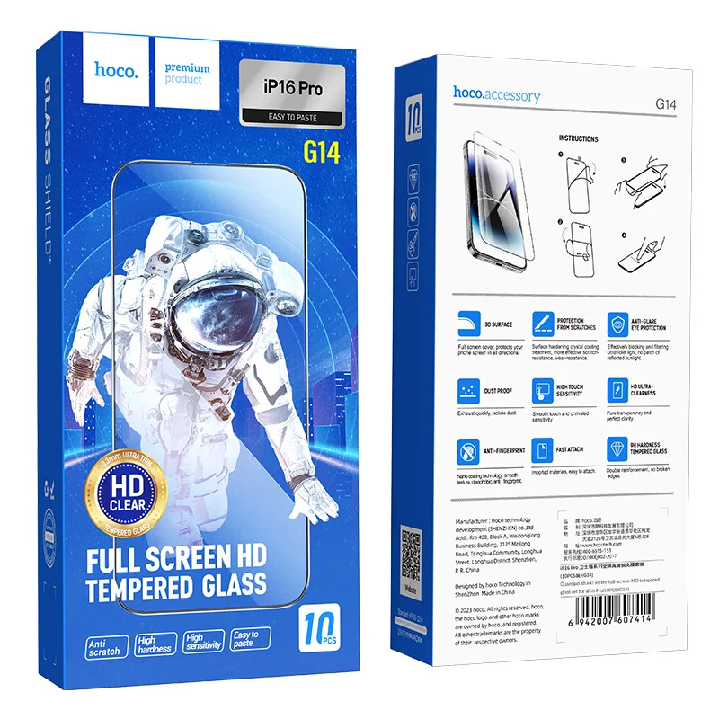 Tempered Glass Hoco Premium Series G14 0.33mm HD Full Screen Large Arc Edges Protection HD 3D για Apple iPhone 16 Pro Σετ 10τεμ. Tempered Glass Hoco Premium Series G14 0.33mm HD Full Screen Large Arc Edges Protection HD 3D για Apple iPhone 16 Pro Σετ 10τεμ.