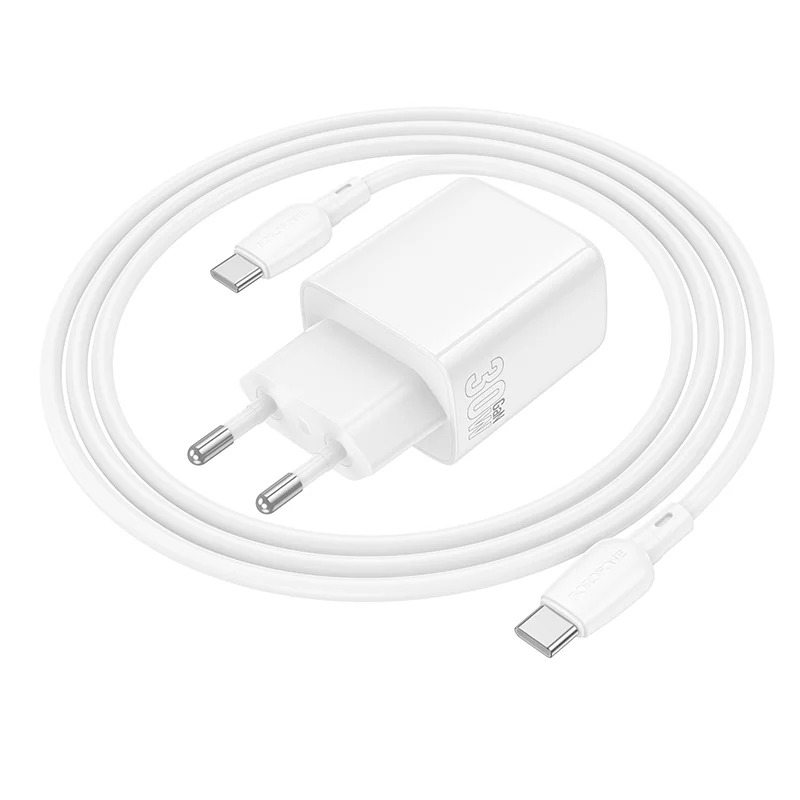 Φορτιστής Ταξιδίου Borofone BN29 Fuente GaN με 1xUSB-C PD30W και 1xUSB-A QC3.0A + Καλώδιο Φόρτισης USB-C σε USB-C Λευκός Φορτιστής Ταξιδίου Borofone BN29 Fuente GaN με 1xUSB-C PD30W και 1xUSB-A QC3.0A + Καλώδιο Φόρτισης USB-C σε USB-C Λευκός