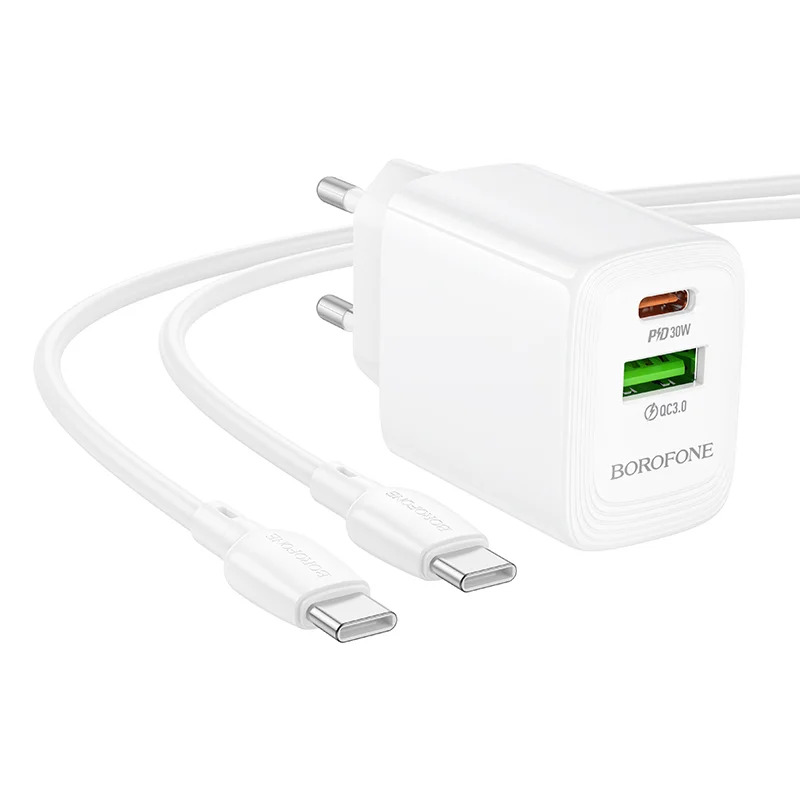 Φορτιστής Ταξιδίου Borofone BN29 Fuente GaN με 1xUSB-C PD30W και 1xUSB-A QC3.0A + Καλώδιο Φόρτισης USB-C σε USB-C Λευκός Φορτιστής Ταξιδίου Borofone BN29 Fuente GaN με 1xUSB-C PD30W και 1xUSB-A QC3.0A + Καλώδιο Φόρτισης USB-C σε USB-C Λευκός