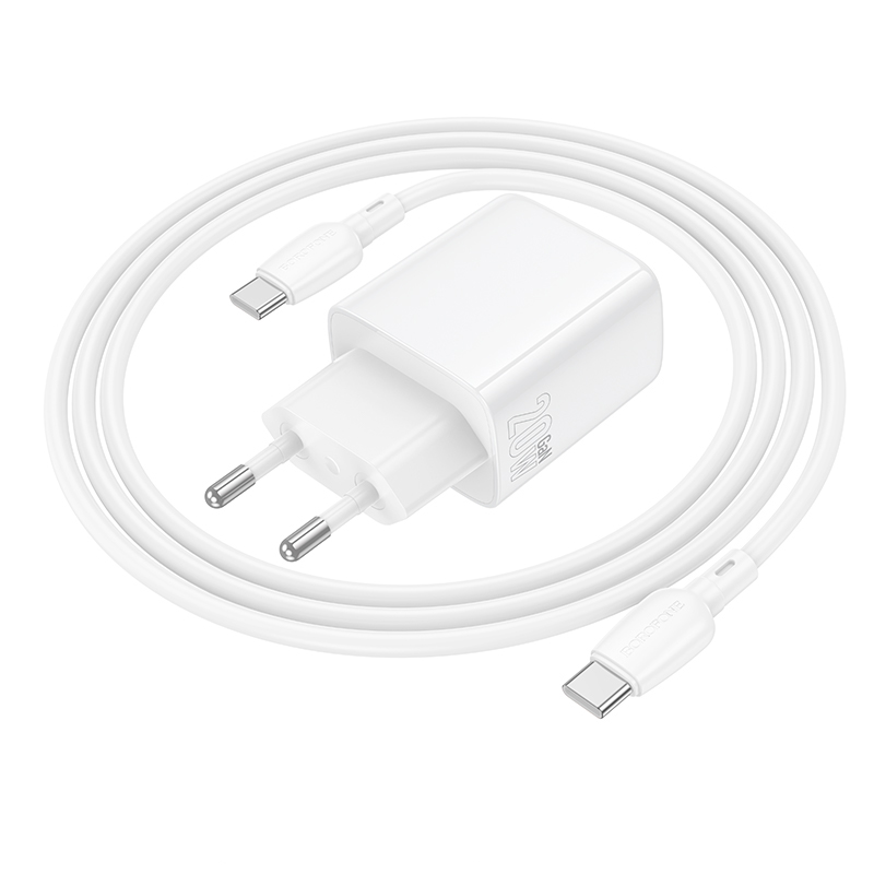 Φορτιστής Ταξιδίου Borofone BN26 Fuente Mini Size GaN USB-C PD20W + Καλώδιο Φόρτισης USB-C σε USB-C Λευκός Φορτιστής Ταξιδίου Borofone BN26 Fuente Mini Size GaN USB-C PD20W + Καλώδιο Φόρτισης USB-C σε USB-C Λευκός