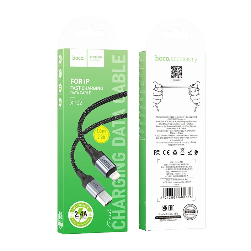 Καλώδιο Hoco X102 Fresh USB-A σε Lightning 2.4A Braided Μαύρο 1m Καλώδιο Hoco X102 Fresh USB-A σε Lightning 2.4A Braided Μαύρο 1m
