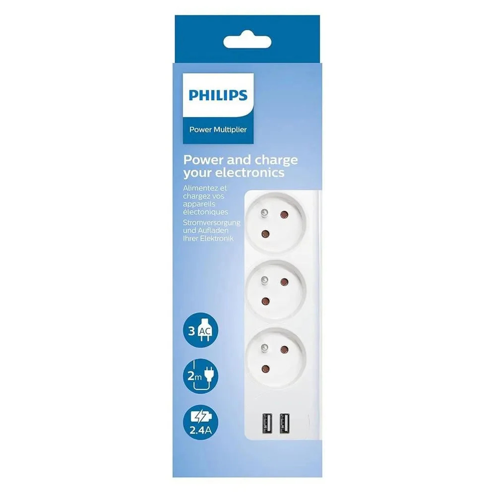 Πολύπριζο Philips SPN3032WA/19 με 3 Θύρες Εισαγωγής Σούκο Διακόπτη On/Off και 2 Θύρες USB Καλώδιο 2m Λευκό Πολύπριζο Philips SPN3032WA/19 με 3 Θύρες Εισαγωγής Σούκο Διακόπτη On/Off και 2 Θύρες USB Καλώδιο 2m Λευκό