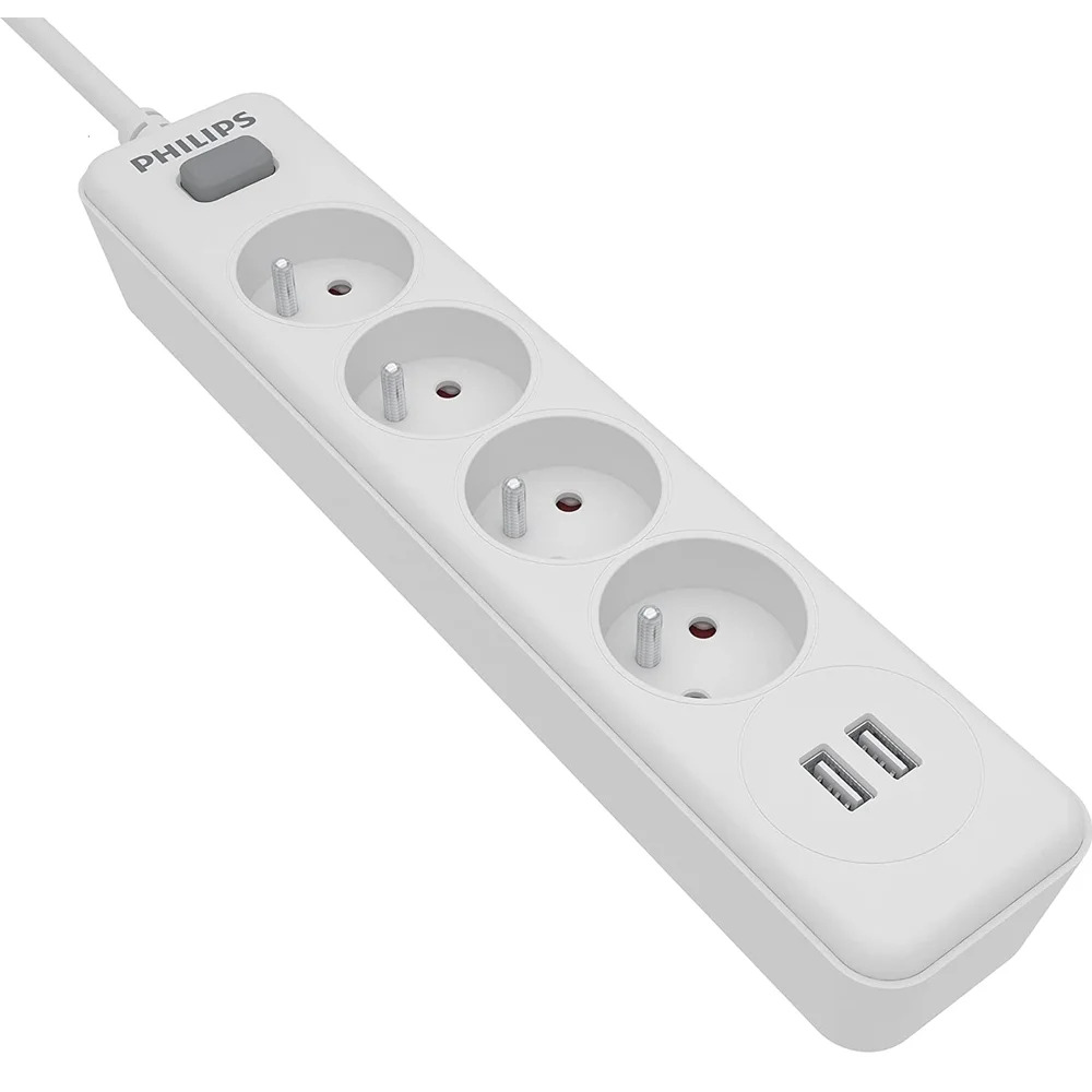 Πολύπριζο Philips SPN3042WA/19 με 4 Θύρες Εισαγωγής Σούκο Διακόπτη On/Off και 2 Θύρες USB Καλώδιο 2m Λευκό Πολύπριζο Philips SPN3042WA/19 με 4 Θύρες Εισαγωγής Σούκο Διακόπτη On/Off και 2 Θύρες USB Καλώδιο 2m Λευκό