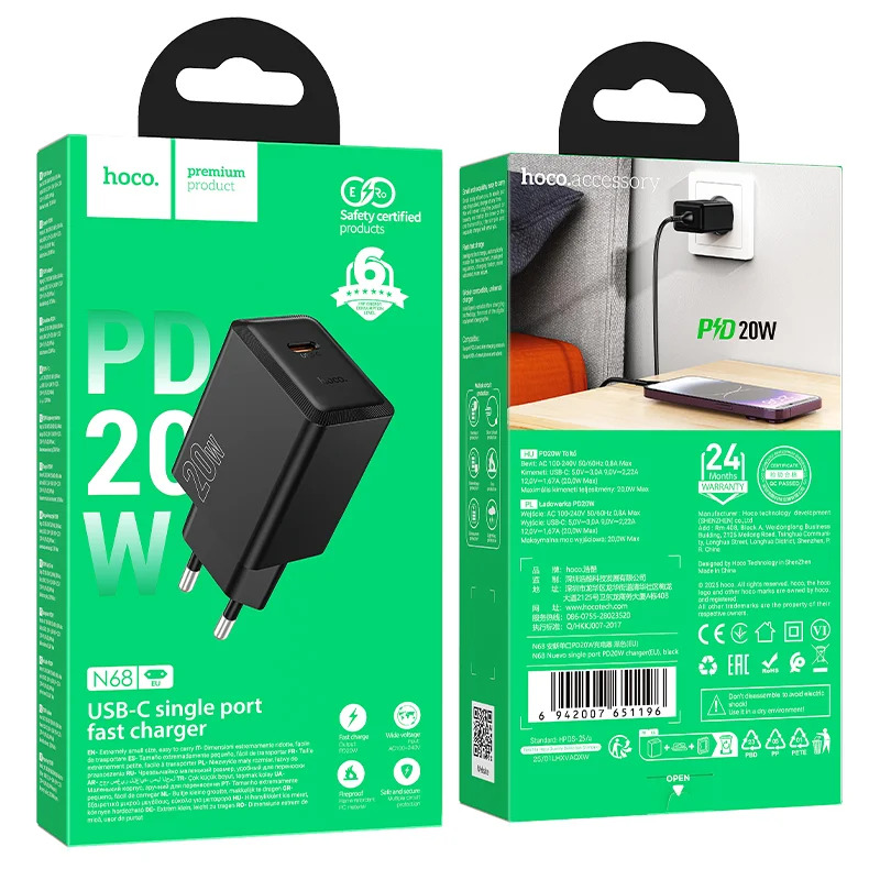 Φορτιστής Ταξιδίου Hoco N68 Nuevo με 1 Εξόδο Φόρτισης USB-C PD20W 5V 3.0A Μαύρος Φορτιστής Ταξιδίου Hoco N68 Nuevo με 1 Εξόδο Φόρτισης USB-C PD20W 5V 3.0A Μαύρος