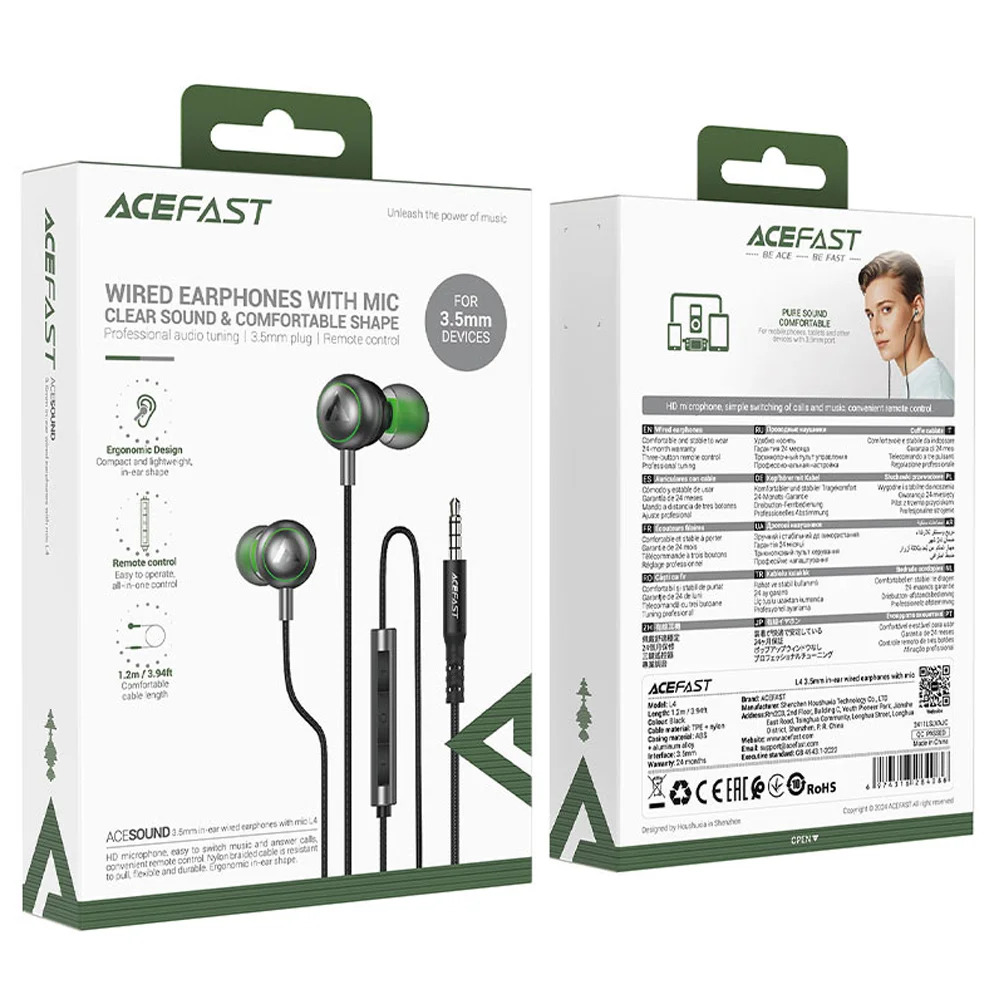 Hands Free Acefast L4 Earphones Stereo 3.5mm Braided 1.2m Μαύρα με HD Μικρόφωνο και Πλήκτρο Λειτουργίας Hands Free Acefast L4 Earphones Stereo 3.5mm Braided 1.2m Μαύρα με HD Μικρόφωνο και Πλήκτρο Λειτουργίας