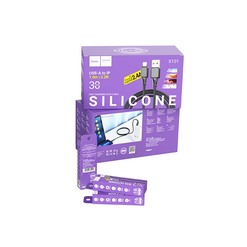 Καλώδιο Σύνδεσης Hoco X101 Silicon Assistant USB-A σε Lightning Fast Charging 2.4A Μαύρο 1m Σετ 30 τμχ Καλώδιο Σύνδεσης Hoco X101 Silicon Assistant USB-A σε Lightning Fast Charging 2.4A Μαύρο 1m Σετ 30 τμχ