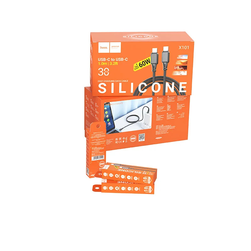 Καλώδιο Σύνδεσης Hoco X101 Silicon Assistant USB-C σε USB-C Fast Charging 60W Μαύρο 1m Σετ 30 τμχ Καλώδιο Σύνδεσης Hoco X101 Silicon Assistant USB-C σε USB-C Fast Charging 60W Μαύρο 1m Σετ 30 τμχ