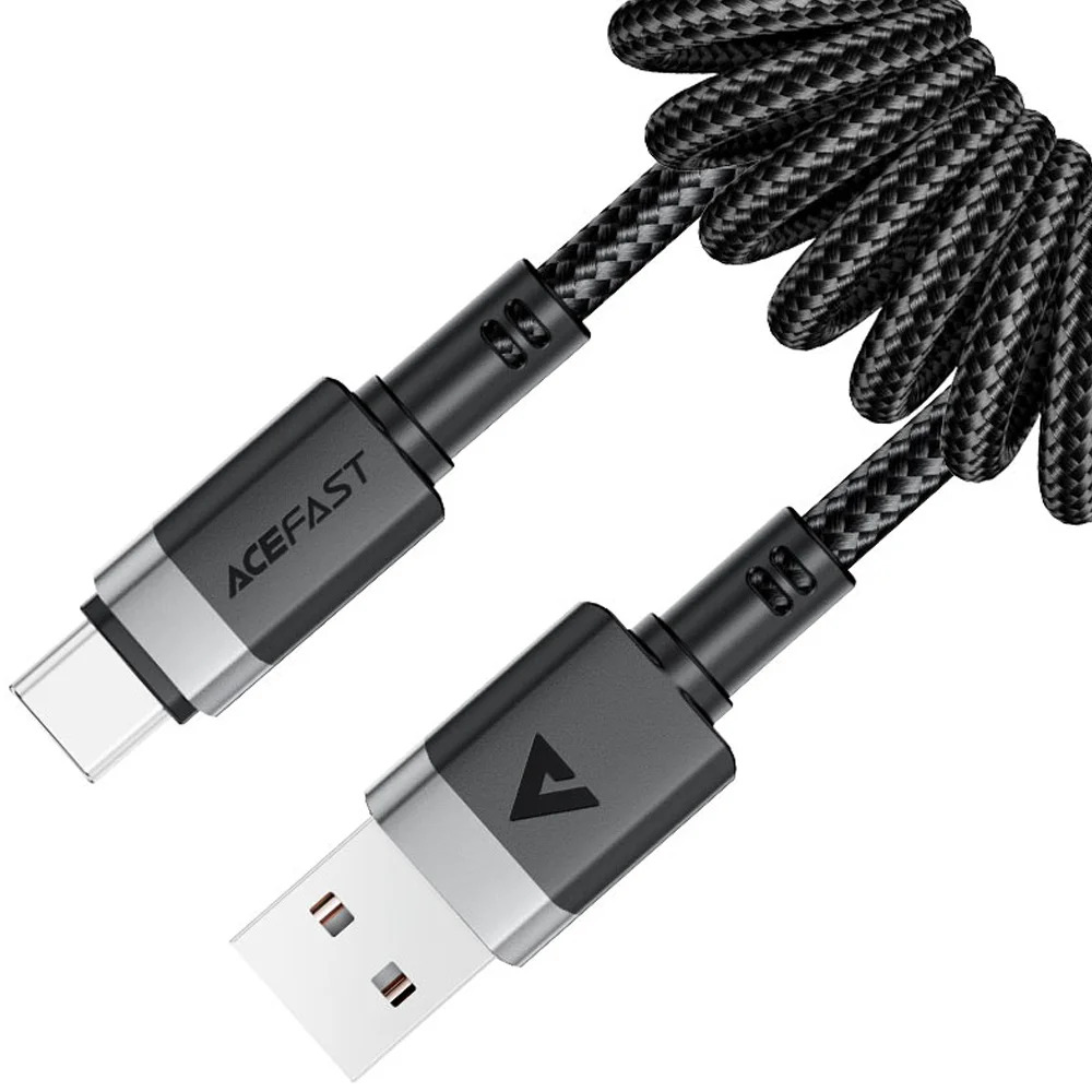 Καλώδιο Σύνδεσης Acefast C14-04 USB-A σε USB-C 3A Fast Charge USB2.0 Spring Braided Μαύρο 1.2m. Καλώδιο Σύνδεσης Acefast C14-04 USB-A σε USB-C 3A Fast Charge USB2.0 Spring Braided Μαύρο 1.2m.