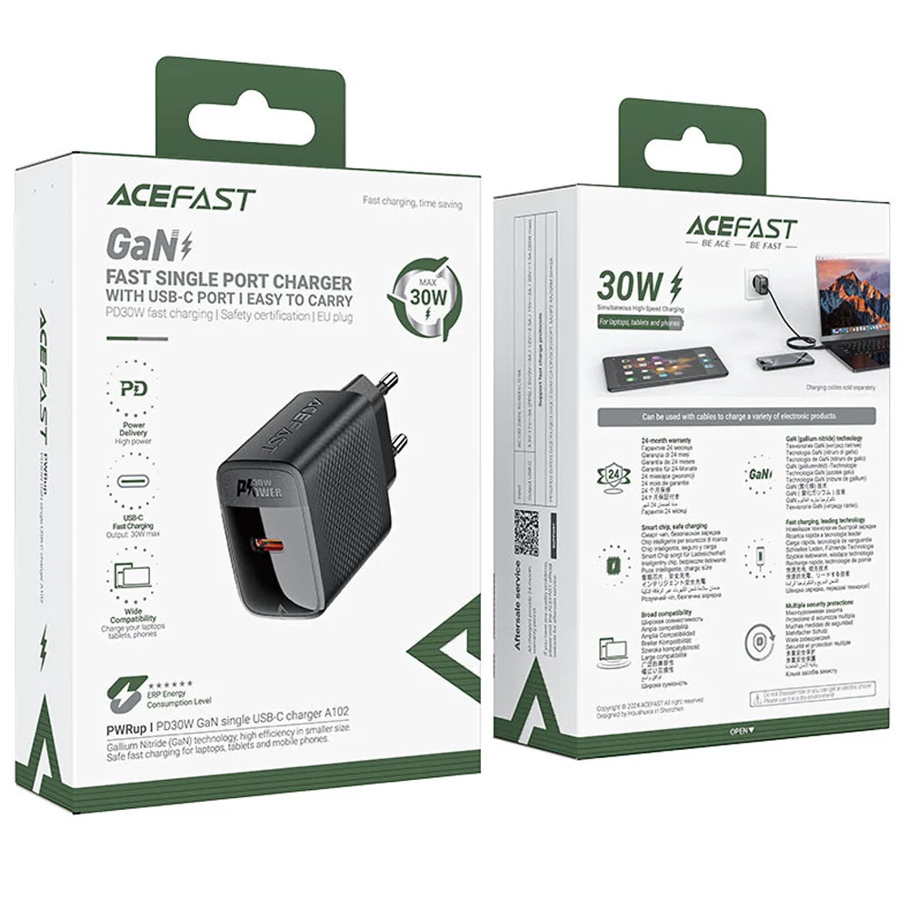 Φορτιστής Ταξιδίου Acefast A102 Fast Charging USB-C PD30W QC3.0 GaN Μαύρος Φορτιστής Ταξιδίου Acefast A102 Fast Charging USB-C PD30W QC3.0 GaN Μαύρος