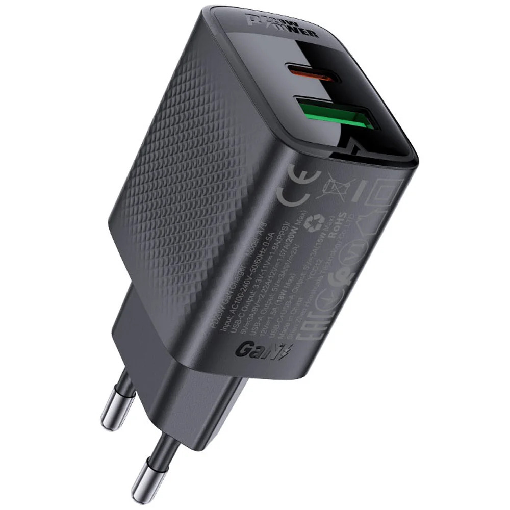 Φορτιστής Ταξιδίου Acefast A78 Fast Charging 1xUSB-C 1xUSB-A PD20W QC3.0 GaN Μαύρος Φορτιστής Ταξιδίου Acefast A78 Fast Charging 1xUSB-C 1xUSB-A PD20W QC3.0 GaN Μαύρος