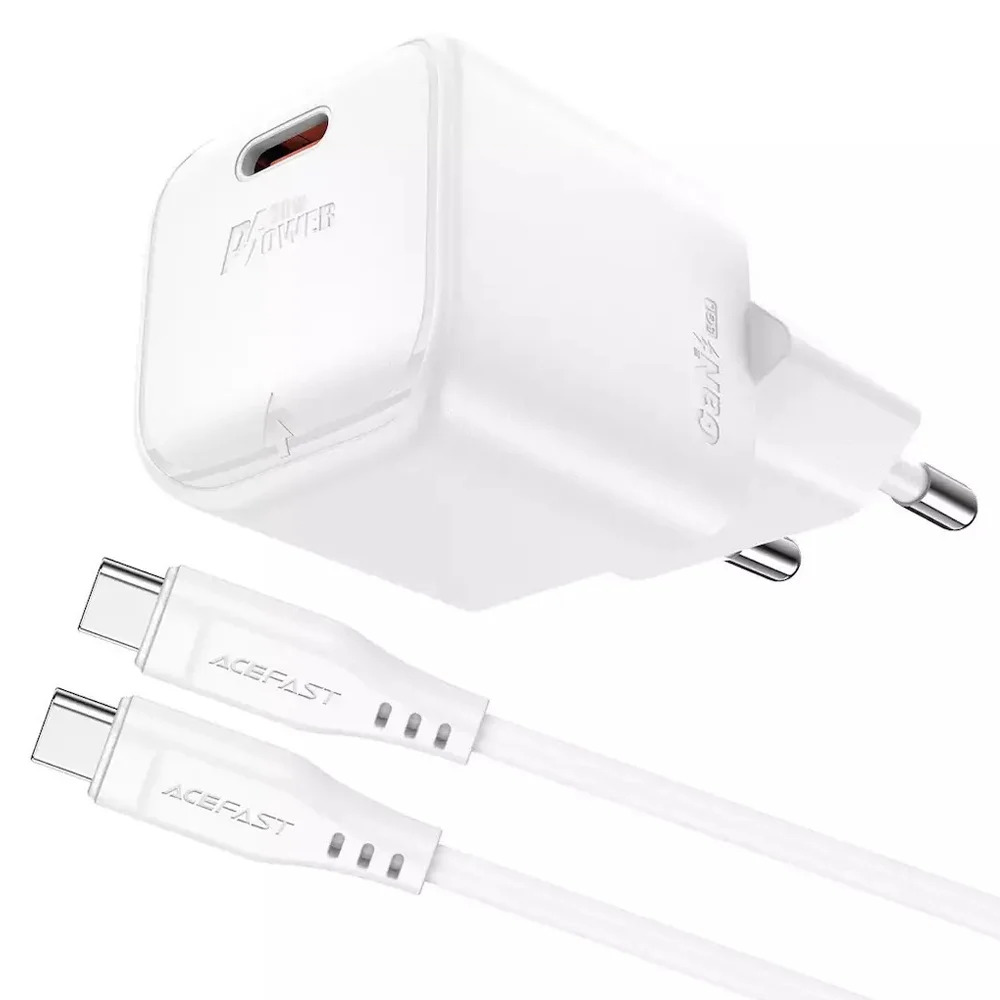 Φορτιστής Ταξιδίου Acefast A77 Mini Fast Charging 1xUSB-C PD30W QC3.0 GaN Λευκός + Καλώδιο USB-C σε USB-C Φορτιστής Ταξιδίου Acefast A77 Mini Fast Charging 1xUSB-C PD30W QC3.0 GaN Λευκός + Καλώδιο USB-C σε USB-C