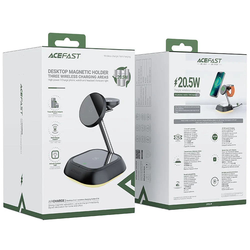 Επιτραπέζια Βάση Ασύρματης Φόρτισης Acefast E16 3-σε-1 20.5W για Φόρτιση 3 Συσκευών με LED Φωτισμό Μαύρη Επιτραπέζια Βάση Ασύρματης Φόρτισης Acefast E16 3-σε-1 20.5W για Φόρτιση 3 Συσκευών με LED Φωτισμό Μαύρη