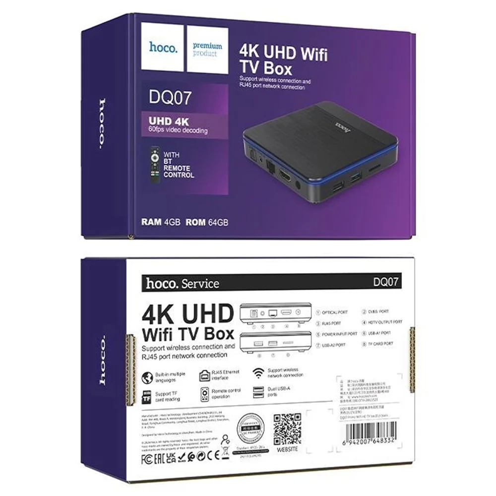 Hoco DQ07 Primo TV Box 4K UHD 60Fps με WiFi RJ45 4GB RAM + 64GB ROM v5.0 Android9 Hoco DQ07 Primo TV Box 4K UHD 60Fps με WiFi RJ45 4GB RAM + 64GB ROM v5.0 Android9