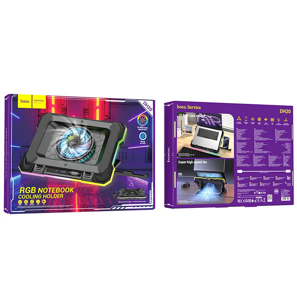 Laptop Cooler Hoco DH20 Μαύρο RGB με Ανεμιστήρακι 2200Rpm και Stand Κινητού για Φορητούς Υπολογιστές έως 19" Laptop Cooler Hoco DH20 Μαύρο RGB με Ανεμιστήρακι 2200Rpm και Stand Κινητού για Φορητούς Υπολογιστές έως 19"