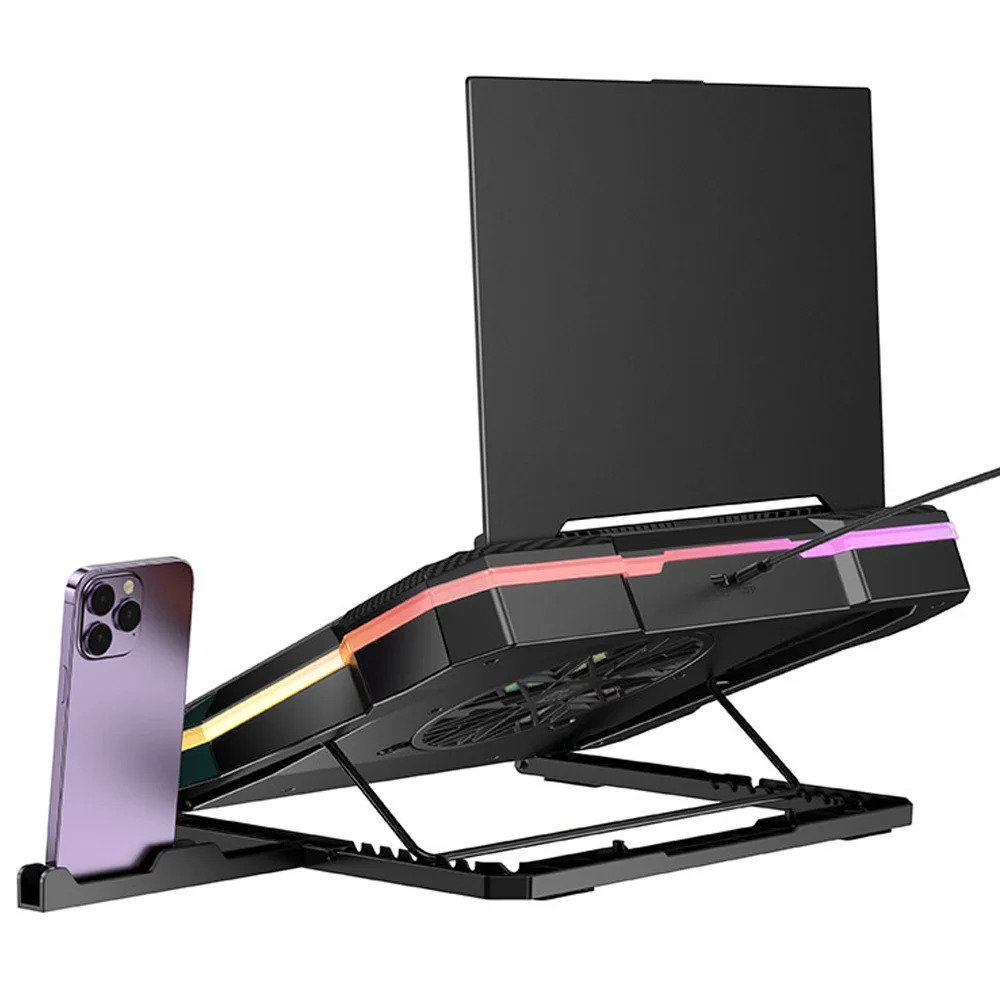 Laptop Cooler Hoco DH20 Μαύρο RGB με Ανεμιστήρακι 2200Rpm και Stand Κινητού για Φορητούς Υπολογιστές έως 19" Laptop Cooler Hoco DH20 Μαύρο RGB με Ανεμιστήρακι 2200Rpm και Stand Κινητού για Φορητούς Υπολογιστές έως 19"