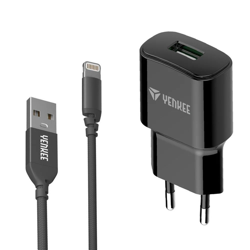 Φορτιστής Ταξιδίου Yenkee YAC 4600 12W USB-A 5V/2.4 A με Καλώδιο USB-A σε Lightning Apple Certified MFi Braided Μαύρο 1m Φορτιστής Ταξιδίου Yenkee YAC 4600 12W USB-A 5V/2.4 A με Καλώδιο USB-A σε Lightning Apple Certified MFi Braided Μαύρο 1m