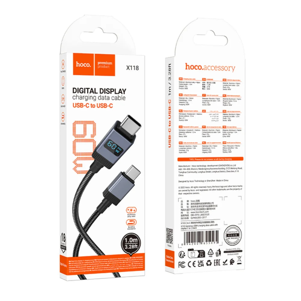 Καλώδιο X118 Generous USB-C σε USB-C 60W Fast Charging 3A με Ένδειξη Φόρτισης Braided Μαύρο 1m Καλώδιο X118 Generous USB-C σε USB-C 60W Fast Charging 3A με Ένδειξη Φόρτισης Braided Μαύρο 1m