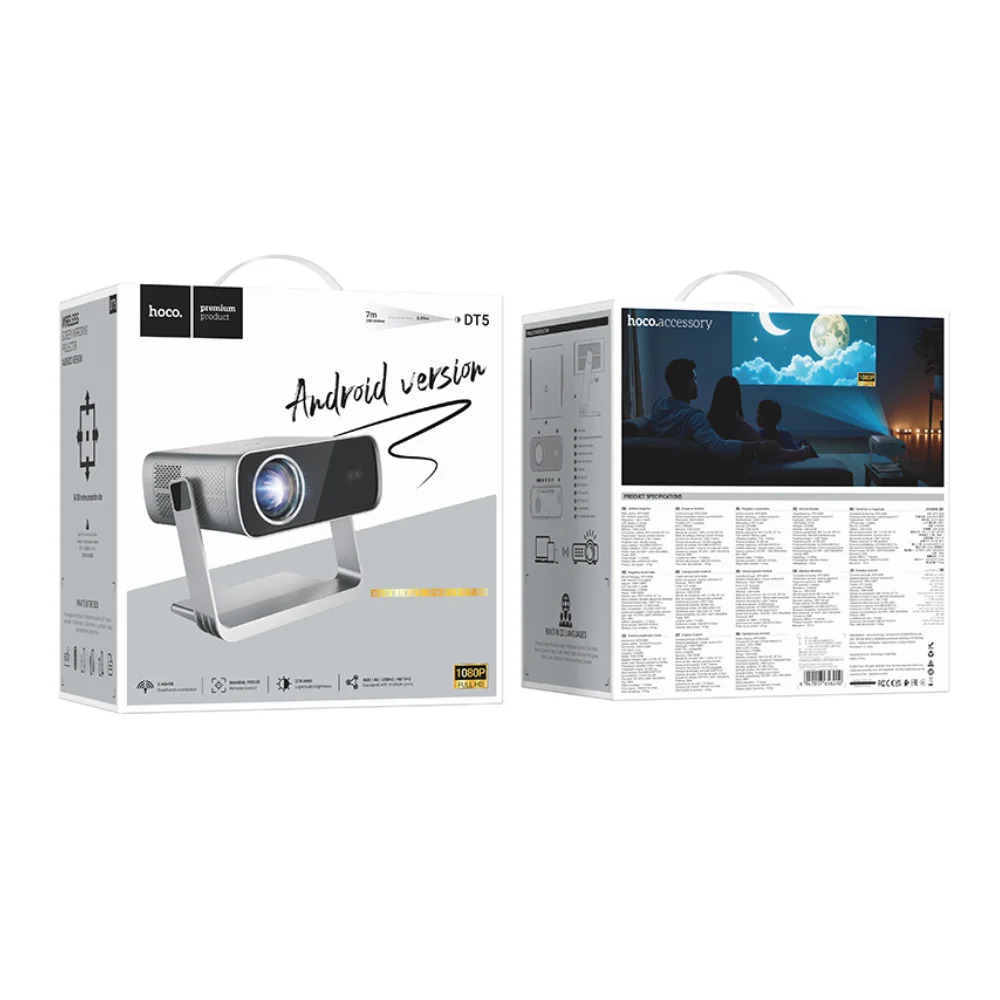 Προτζέκτορας Hoco DT5 1080p Smart Electronic Focus WiFi Bluetooth v5.0 με Καλώδιο 1.5m Προτζέκτορας Hoco DT5 1080p Smart Electronic Focus WiFi Bluetooth v5.0 με Καλώδιο 1.5m