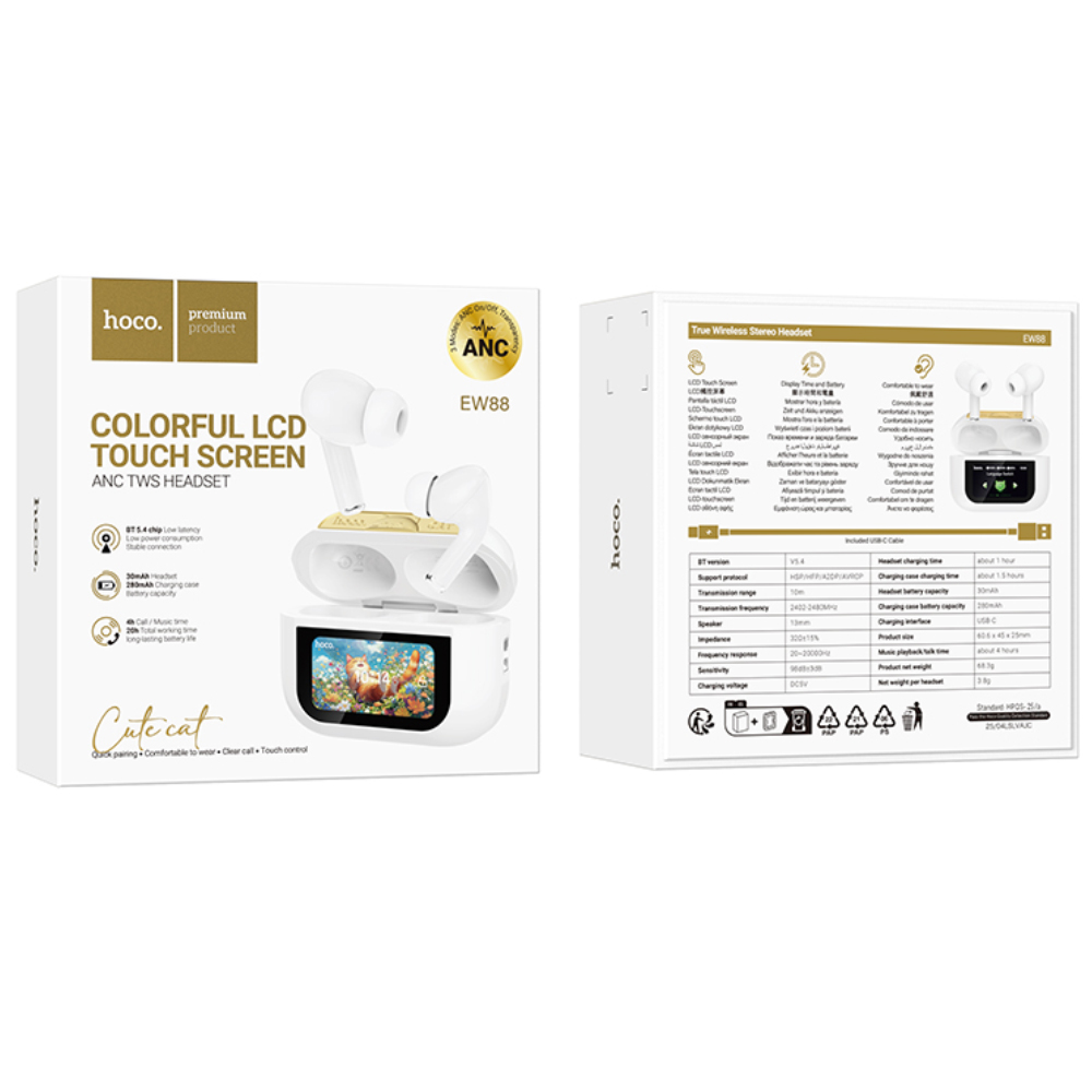 Wireless Hands Free Hoco EW88 Rampino ANC v5.4 280mAh 4 Ώρες Ομιλίας και Οθόνη Αφής Πολλαπλών Λειτουργιών Λευκά Wireless Hands Free Hoco EW88 Rampino ANC v5.4 280mAh 4 Ώρες Ομιλίας και Οθόνη Αφής Πολλαπλών Λειτουργιών Λευκά