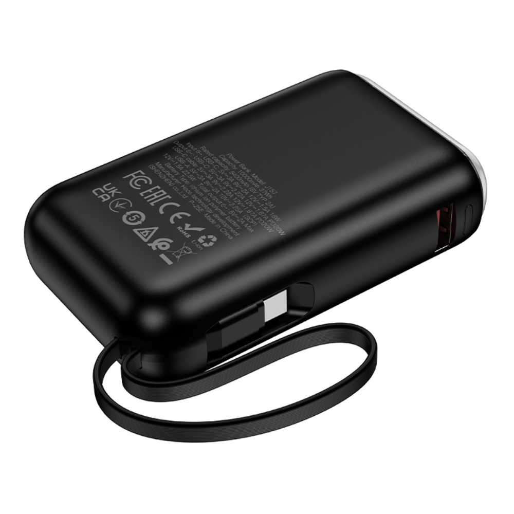 Power Bank Hoco Hoco J157 Leader 10000mAh PD20W + 22.5W, QC με USB-A και USB-C Εξόδους Φόρτισης, Ενσωματωμένο Καλώδιο USB-C και LED Ένδειξη Μπαταρίας Μαύρο Power Bank Hoco Hoco J157 Leader 10000mAh PD20W + 22.5W, QC με USB-A και USB-C Εξόδους Φόρτισης, Ενσωματωμένο Καλώδιο USB-C και LED Ένδειξη Μπαταρίας Μαύρο