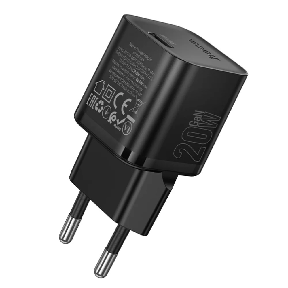 Φορτιστής Ταξιδίου Hoco N64 Ingenious GaN με 1 Εξόδο Φόρτισης USB-C PD20W 5V 3.0A Μαύρος Φορτιστής Ταξιδίου Hoco N64 Ingenious GaN με 1 Εξόδο Φόρτισης USB-C PD20W 5V 3.0A Μαύρος