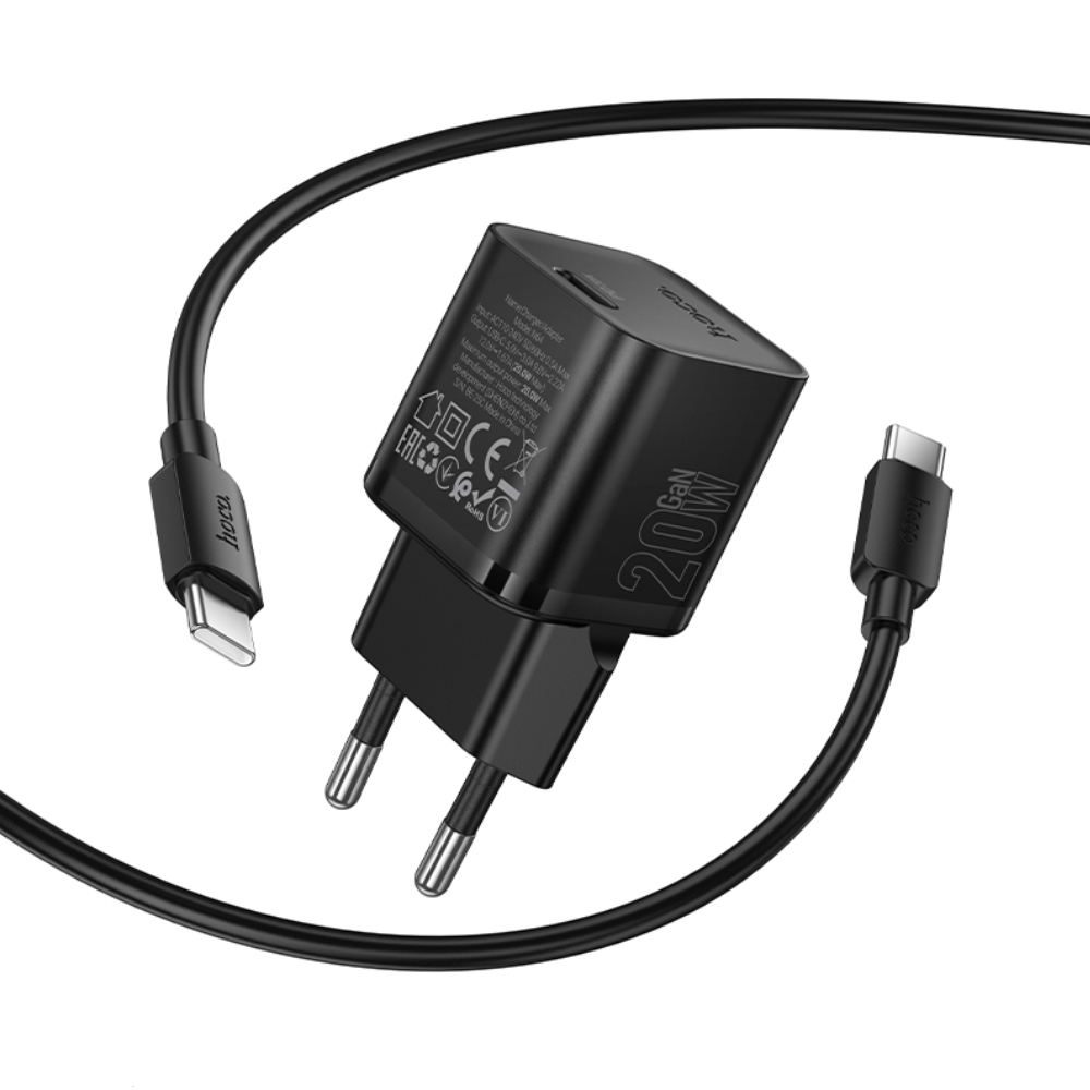 Φορτιστής Ταξιδίου Hoco N64 Ingenious GaN με 1 Εξόδο Φόρτισης USB-C PD20W 5V 3.0A + Καλώδιο Φόρτισης USB-C σε USB-C 1m Μαύρος Φορτιστής Ταξιδίου Hoco N64 Ingenious GaN με 1 Εξόδο Φόρτισης USB-C PD20W 5V 3.0A + Καλώδιο Φόρτισης USB-C σε USB-C 1m Μαύρος
