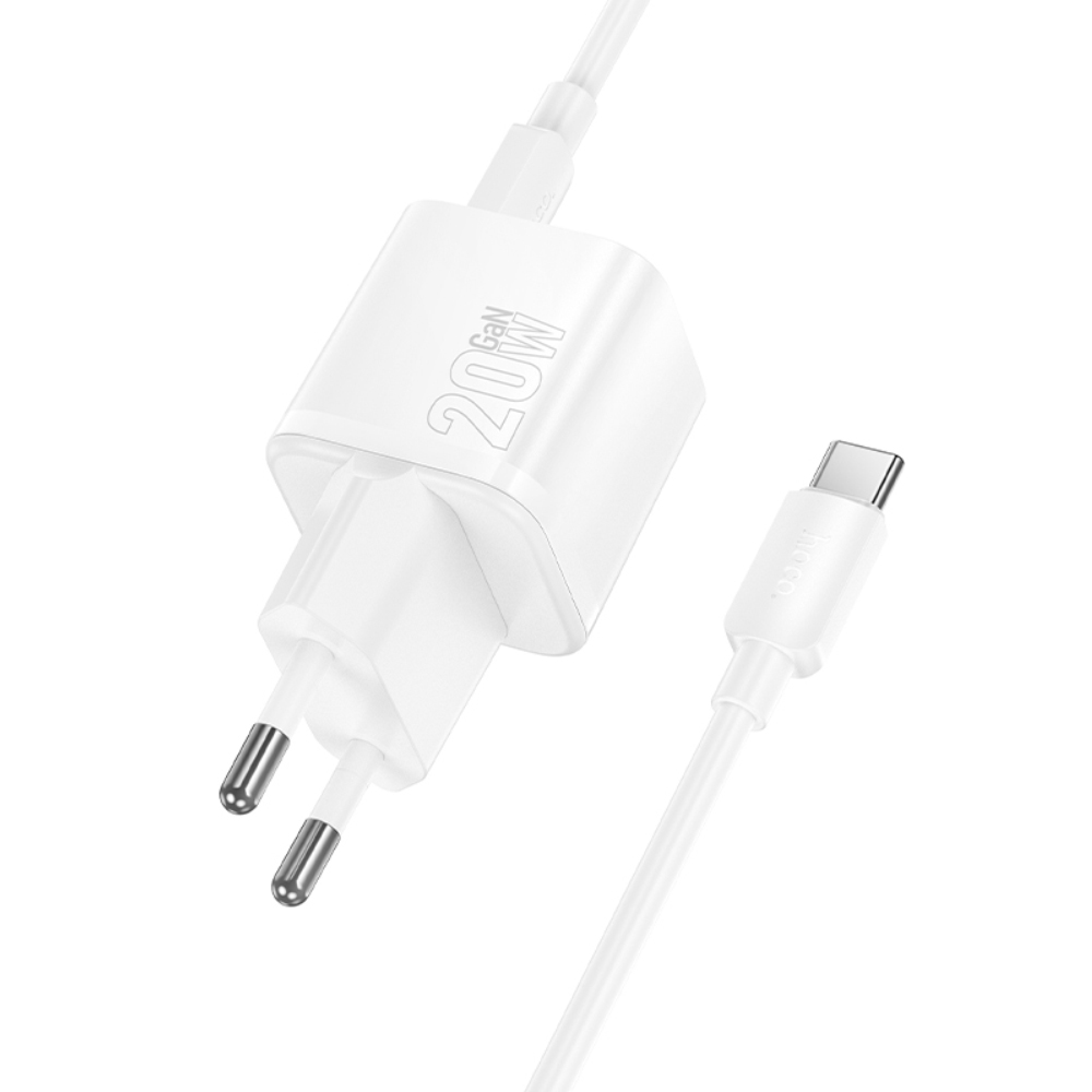 Φορτιστής Ταξιδίου Hoco N64 Ingenious GaN με 1 Εξόδο Φόρτισης USB-C PD20W 5V 3.0A + Καλώδιο Φόρτισης USB-C σε USB-C 1m Λευκός Φορτιστής Ταξιδίου Hoco N64 Ingenious GaN με 1 Εξόδο Φόρτισης USB-C PD20W 5V 3.0A + Καλώδιο Φόρτισης USB-C σε USB-C 1m Λευκός