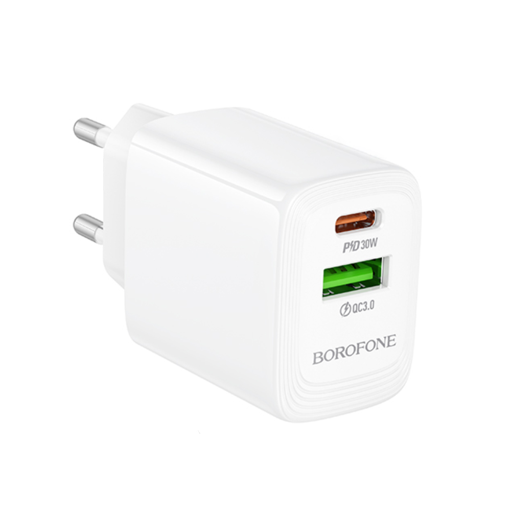 Φορτιστής Ταξιδίου Borofone BN29 Fuente GaN με 1xUSB-C PD30W και 1xUSB-A QC3.0A Λευκός Φορτιστής Ταξιδίου Borofone BN29 Fuente GaN με 1xUSB-C PD30W και 1xUSB-A QC3.0A Λευκός