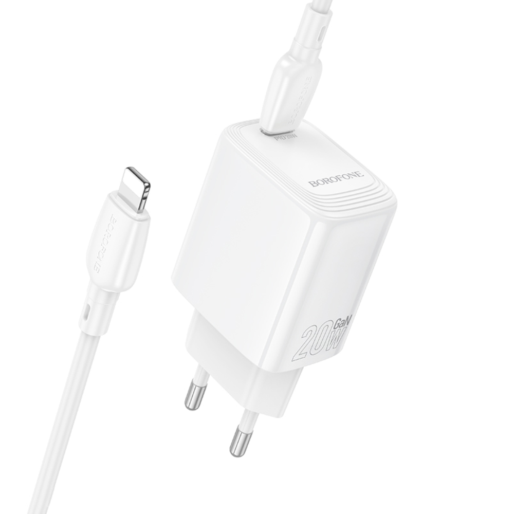 Φορτιστής Ταξιδίου Borofone BN26 Fuente Mini Size GaN USB-C PD20W + Καλώδιο Φόρτισης USB-C σε Lightning Λευκός Φορτιστής Ταξιδίου Borofone BN26 Fuente Mini Size GaN USB-C PD20W + Καλώδιο Φόρτισης USB-C σε Lightning Λευκός
