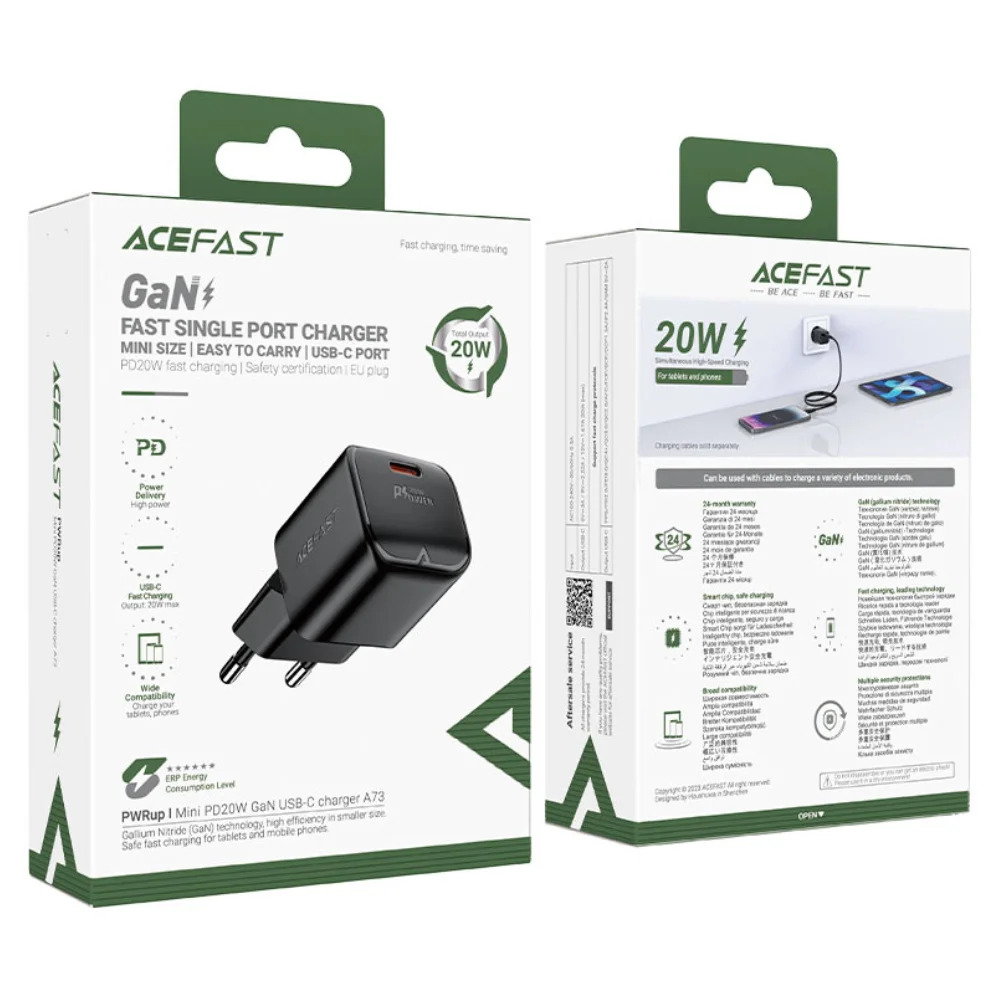 Φορτιστής Ταξιδίου Acefast A73 Mini Fast Charging 1xUSB-C PD20W QC3.0 GaN Μαύρος Φορτιστής Ταξιδίου Acefast A73 Mini Fast Charging 1xUSB-C PD20W QC3.0 GaN Μαύρος