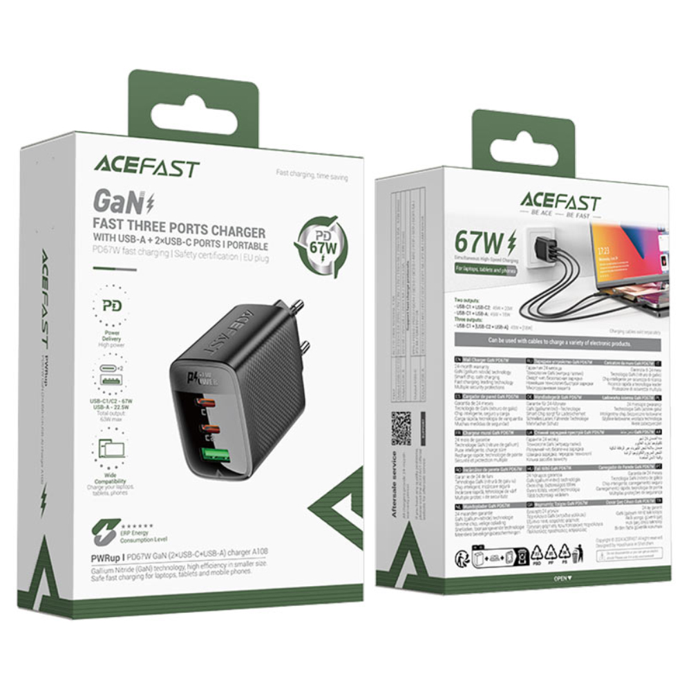 Φορτιστής Ταξιδίου Acefast A108 Fast Charging με 2xUSB-C + 1xUSB-A PD67W GaN Μαύρος Φορτιστής Ταξιδίου Acefast A108 Fast Charging με 2xUSB-C + 1xUSB-A PD67W GaN Μαύρος