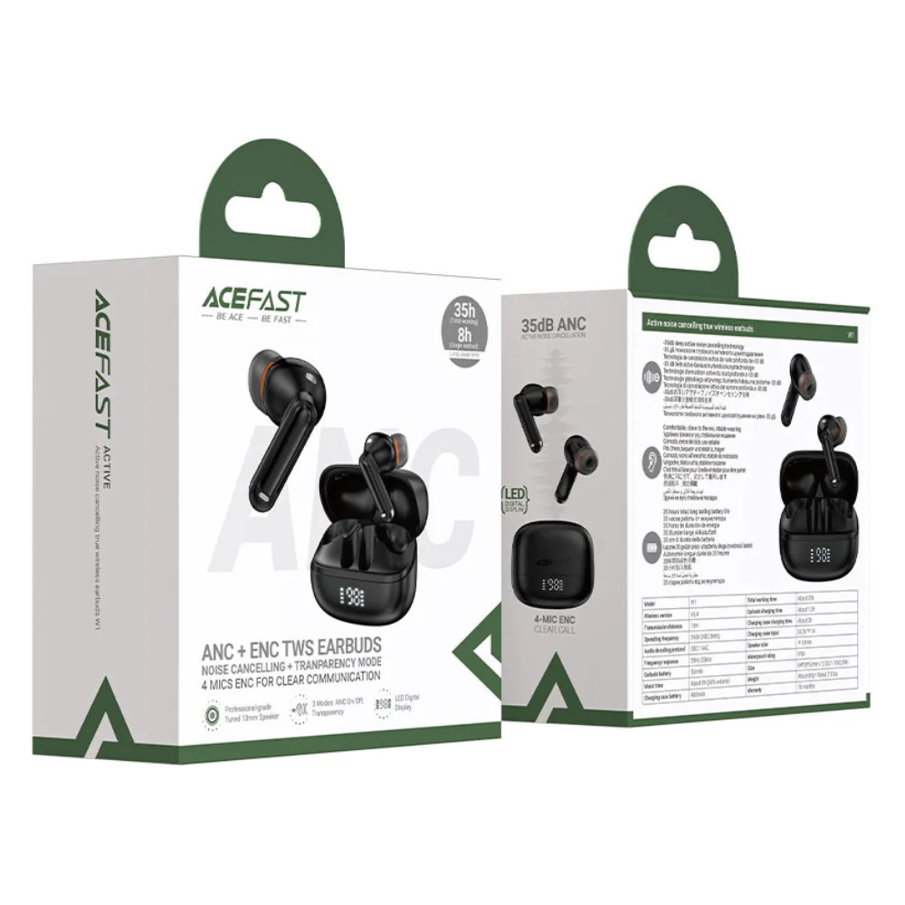 Wireless Earphones Hands Free Acefast W1 TWS v5.4 400mAh 8hr Λειτουργίας ANC 4-Mic ENC Τεχνολογία IPX4 με LED Ένδειξη Μπαταρίας Μαύρα Wireless Earphones Hands Free Acefast W1 TWS v5.4 400mAh 8hr Λειτουργίας ANC 4-Mic ENC Τεχνολογία IPX4 με LED Ένδειξη Μπαταρίας Μαύρα