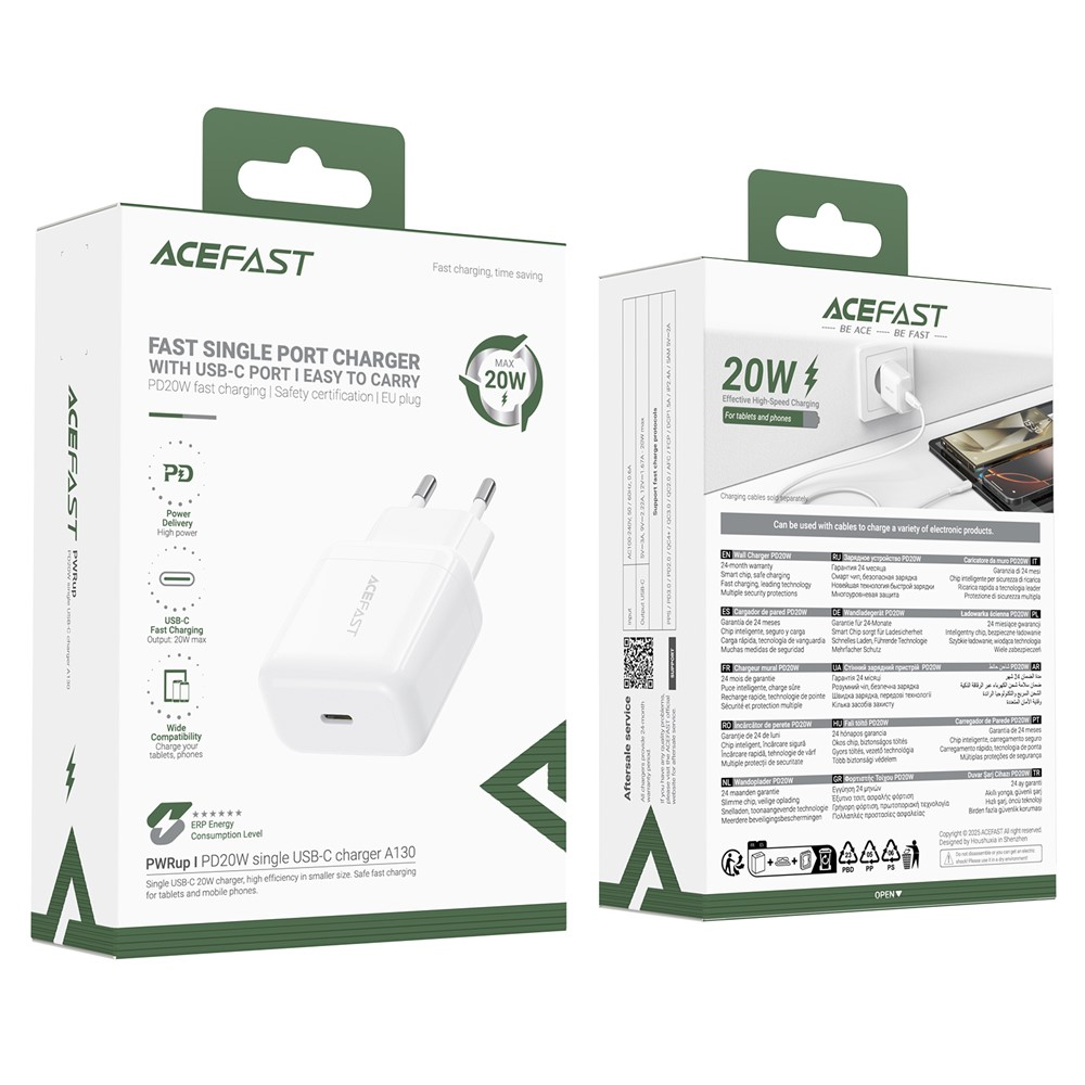 Φορτιστής Ταξιδίου Acefast A130 Fast Charging USB-C PD20W 3.0A Λευκός Φορτιστής Ταξιδίου Acefast A130 Fast Charging USB-C PD20W 3.0A Λευκός