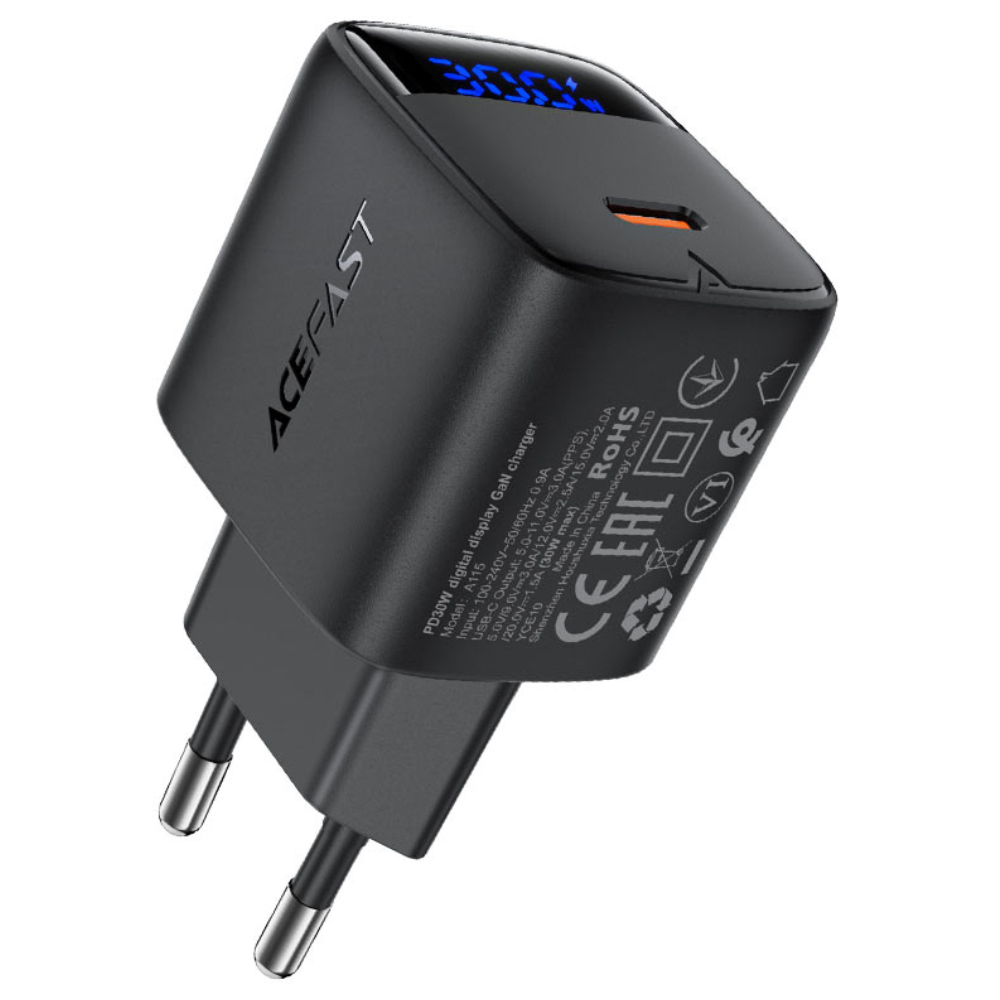 Φορτιστής Ταξιδίου Acefast A115 Fast Charging USB-C PD30W 3.0A GaN με LED Ένδειξη Φόρτισης Μαύρος Φορτιστής Ταξιδίου Acefast A115 Fast Charging USB-C PD30W 3.0A GaN με LED Ένδειξη Φόρτισης Μαύρος