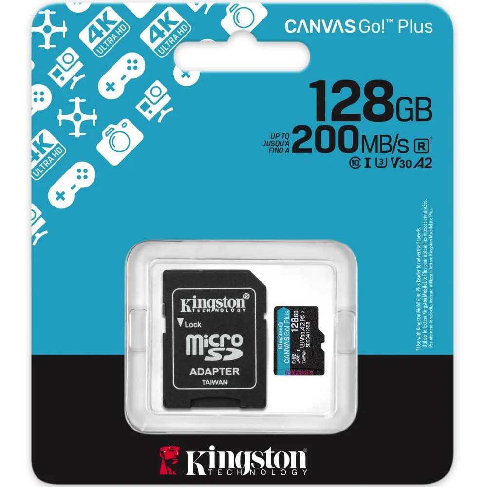 Κάρτα Μνήμης Kingston CanvasGo+ MicroSDXC 128GB Class 10 με SD Αντάπτορα εως 200Mb/s SDCG4/128GB Κάρτα Μνήμης Kingston CanvasGo+ MicroSDXC 128GB Class 10 με SD Αντάπτορα εως 200Mb/s SDCG4/128GB