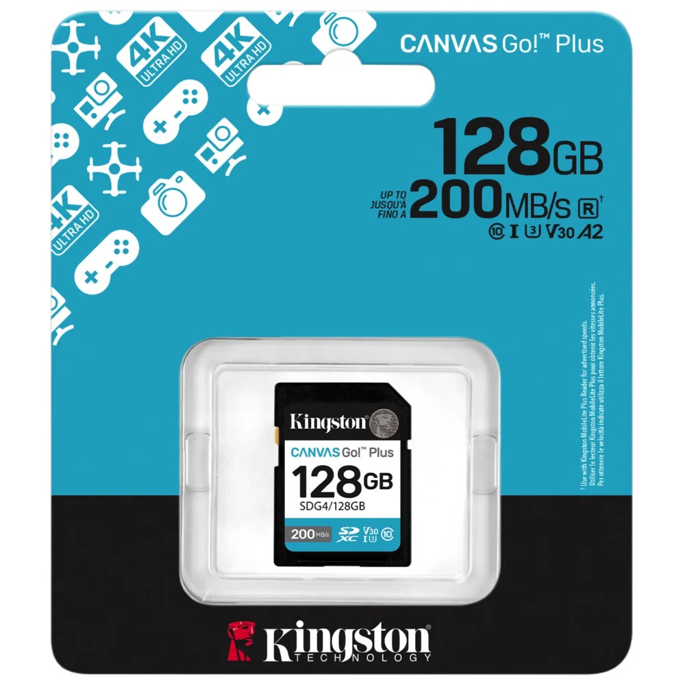 Κάρτα Μνήμης Kingston CanvasGo+ SDXC 128GB Class 10 εως 200Mb/s SDG4/128GB Κάρτα Μνήμης Kingston CanvasGo+ SDXC 128GB Class 10 εως 200Mb/s SDG4/128GB