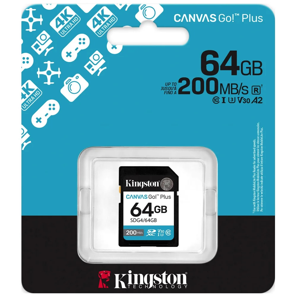 Κάρτα Μνήμης Kingston CanvasGo+ SDXC 64GB Class 10 εως 200Mb/s SDG4/64GB Κάρτα Μνήμης Kingston CanvasGo+ SDXC 64GB Class 10 εως 200Mb/s SDG4/64GB