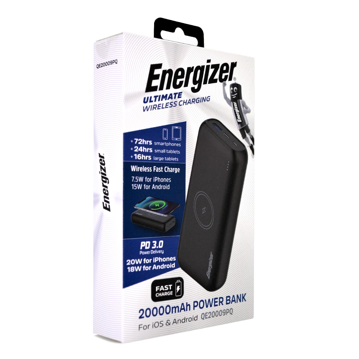 Power Bank Energizer Energizer QE20009PQ 20000mAh PD20W με 1xUSB-C 1xUSB-A Ασύρματη Φόρτιση 15W και LED Ένδειξη Μπαταρίας Μαύρο Power Bank Energizer Energizer QE20009PQ 20000mAh PD20W με 1xUSB-C 1xUSB-A Ασύρματη Φόρτιση 15W και LED Ένδειξη Μπαταρίας Μαύρο