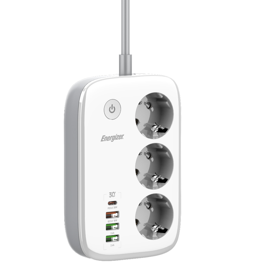 Επιτραπέζιος Φορτιστής Energizer EPB2500W02EU 2500W 10A Max με 3xΣούκο + 1xUSB-C PD30W + 3xUSB-A 18W QC3.0 / 2.4A, Διακόπτη Ασφαλείας On/Off και Έλεγχο μέσω WiFi, Καλώδιο 2m Λευκός Επιτραπέζιος Φορτιστής Energizer EPB2500W02EU 2500W 10A Max με 3xΣούκο + 1xUSB-C PD30W + 3xUSB-A 18W QC3.0 / 2.4A, Διακόπτη Ασφαλείας On/Off και Έλεγχο μέσω WiFi, Καλώδιο 2m Λευκός