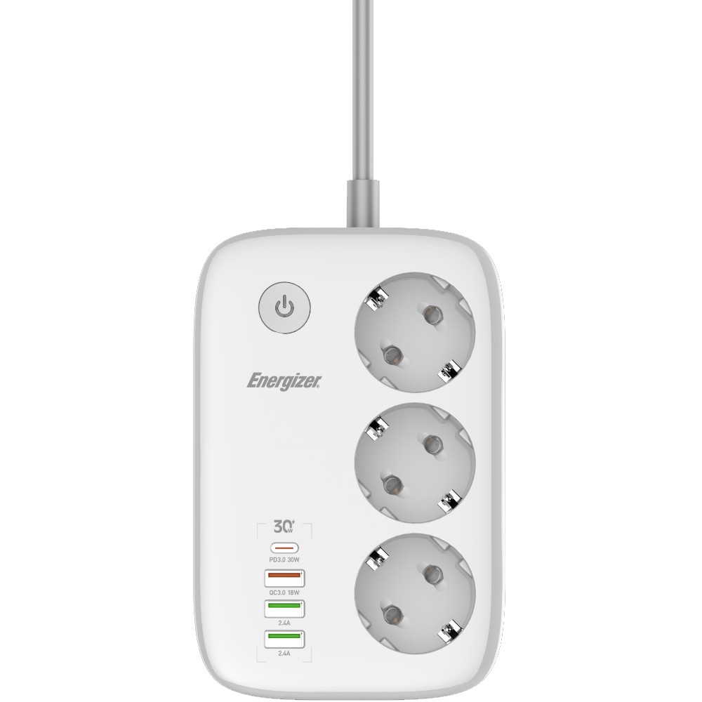 Επιτραπέζιος Φορτιστής Energizer EPB2500W02EU 2500W 10A Max με 3xΣούκο + 1xUSB-C PD30W + 3xUSB-A 18W QC3.0 / 2.4A, Διακόπτη Ασφαλείας On/Off και Έλεγχο μέσω WiFi, Καλώδιο 2m Λευκός Επιτραπέζιος Φορτιστής Energizer EPB2500W02EU 2500W 10A Max με 3xΣούκο + 1xUSB-C PD30W + 3xUSB-A 18W QC3.0 / 2.4A, Διακόπτη Ασφαλείας On/Off και Έλεγχο μέσω WiFi, Καλώδιο 2m Λευκός