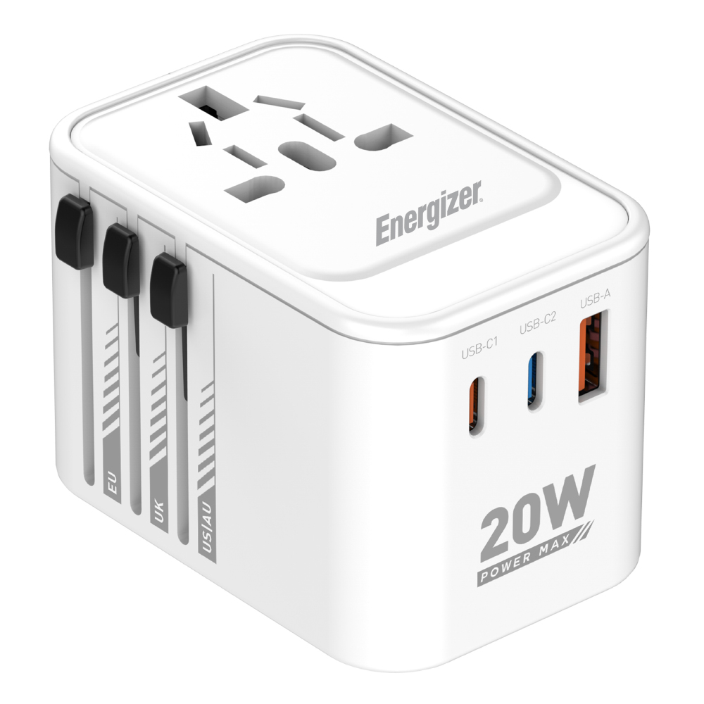 Παγκόσμιος Φορτιστής Ταξιδίου Energizer ETC200 US/AU UK EU με 1xUSB-A 18W και 2xUSB-C 20W/12W Λευκός Παγκόσμιος Φορτιστής Ταξιδίου Energizer ETC200 US/AU UK EU με 1xUSB-A 18W και 2xUSB-C 20W/12W Λευκός