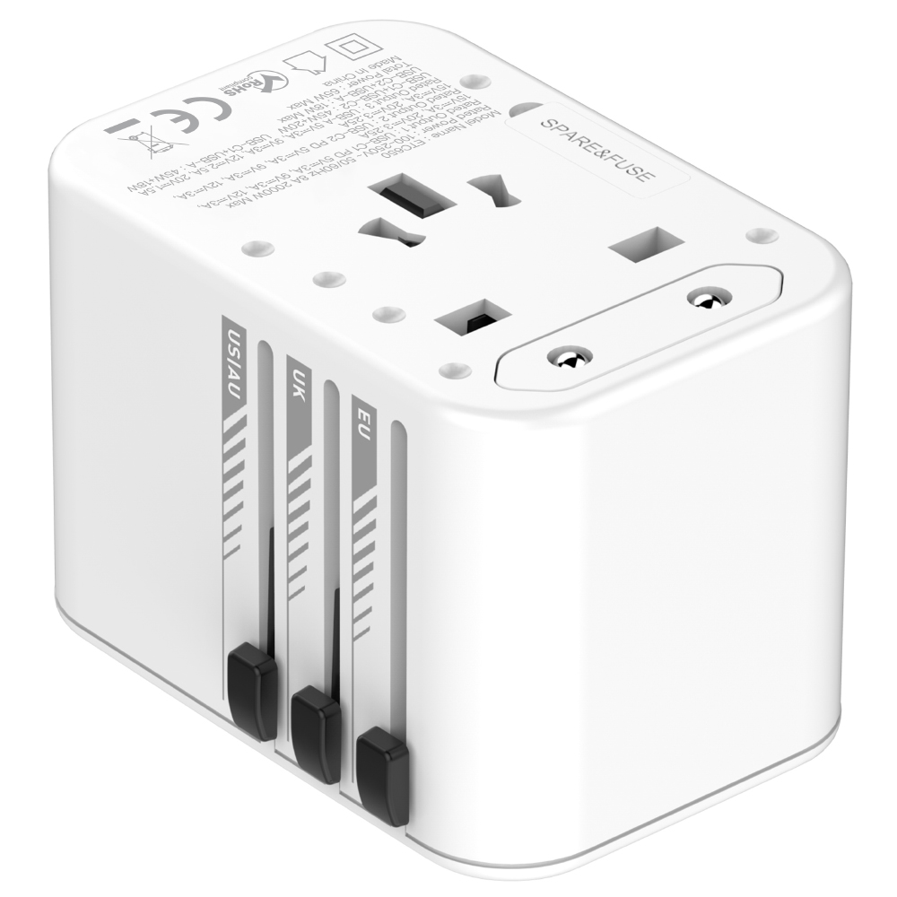 Παγκόσμιος Φορτιστής Ταξιδίου Energizer ETC650 US/AU UK EU με 1xUSB-A QC 30W και 2xUSB-C PD65W GaN Λευκός Παγκόσμιος Φορτιστής Ταξιδίου Energizer ETC650 US/AU UK EU με 1xUSB-A QC 30W και 2xUSB-C PD65W GaN Λευκός