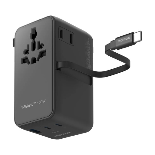 1-World²⁺ 4-Port Mini Universal Travel GaN Charger with Built-In Retractable Cable 100W with Dual A