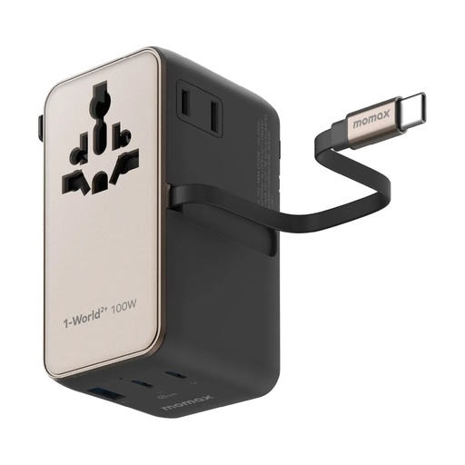 1-World²⁺ 4-Port Mini Universal Travel GaN Charger with Built-In Retractable Cable 100W with Dual A