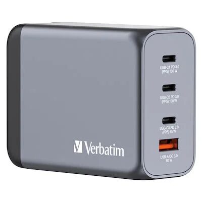 Verbatim GaN USB-A και 3 Θύρες USB-C 200W Power Delivery / Quick Charge 3.0 Gray