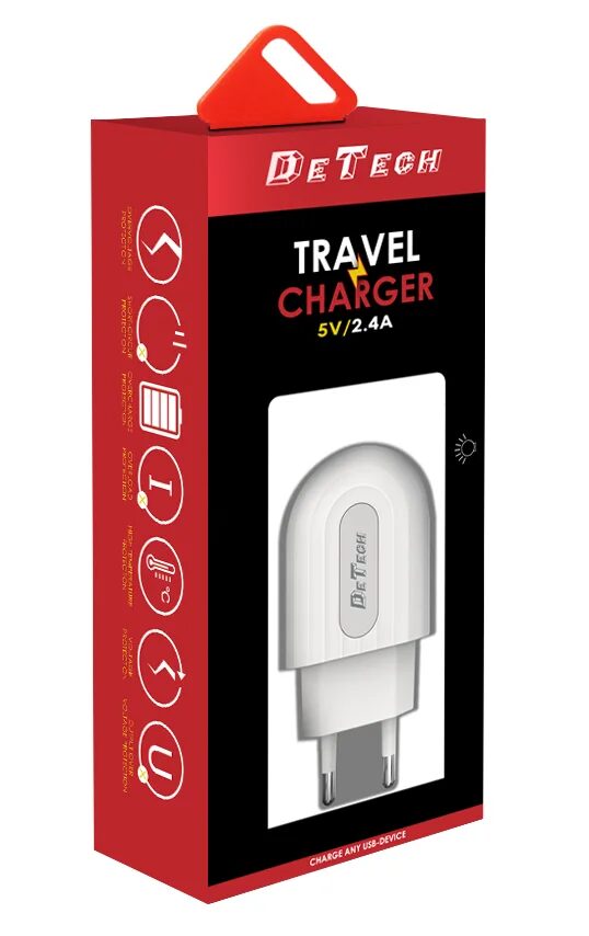 Φορτιστής DeTech 5V/2.4A Λευκός Φορτιστής DeTech 5V/2.4A Λευκός